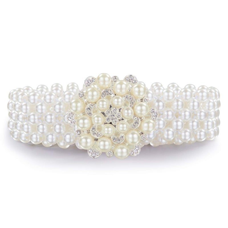 Dubulle Womenâ€™s Pearl Belts Elastic Bridal Sash Crystal lvory Bead Wedding Belt Sexy Bridesmaid Dress Girl Waist Chain - Image 2